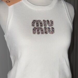 Miu Miu White Tank Top with Glitter Logo